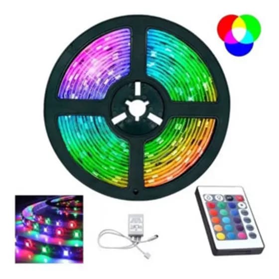 Fita LED RGB 3528 5m 300 Leds com Controle Decoração Quarto Casa Loja Gesso Teto Vitrine
