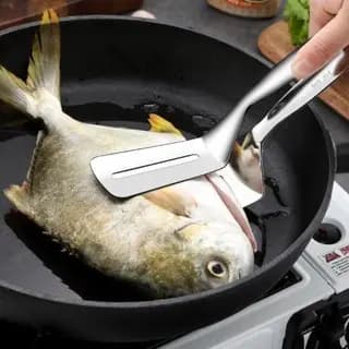 Espátula e Pinça Dupla de Inox para Alimentos - Pegadora Prática e Resistente