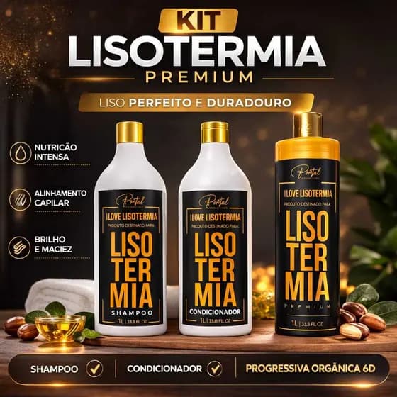 Kit Progressiva Lisotermia Premium Portal Cosmetics 6D + Shampoo e Condicionador 1L Liso Perfeito