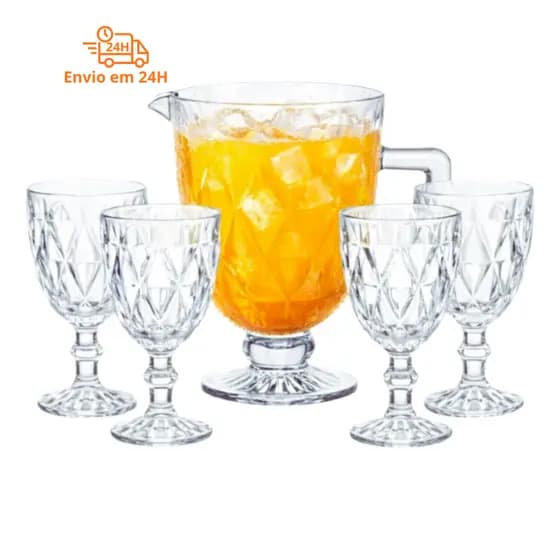 Conjunto 1 Jarra e 4 Taças De Cristal Ecologico Combina Beleza e Resistencia