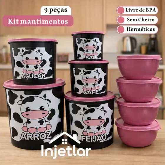 Kit com 9 potes para mantimentos organizadores de cozinha