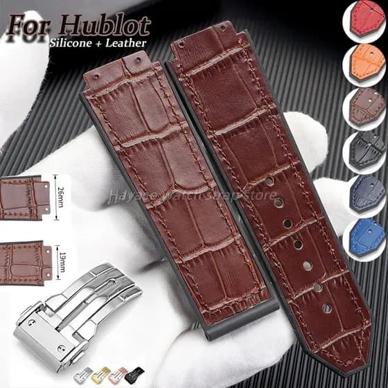 19x26mm (25mm) Siliocne À Prova D'água + Pulseira De Couro Para Hublot Bigbang Padrão De Bambu Relógio Masculina E Femin