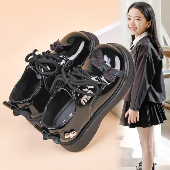 Meninas sapatos de princesa de couro envernizado de sola grossa estilo britânico antiderrapante à prova d'água sapatos d