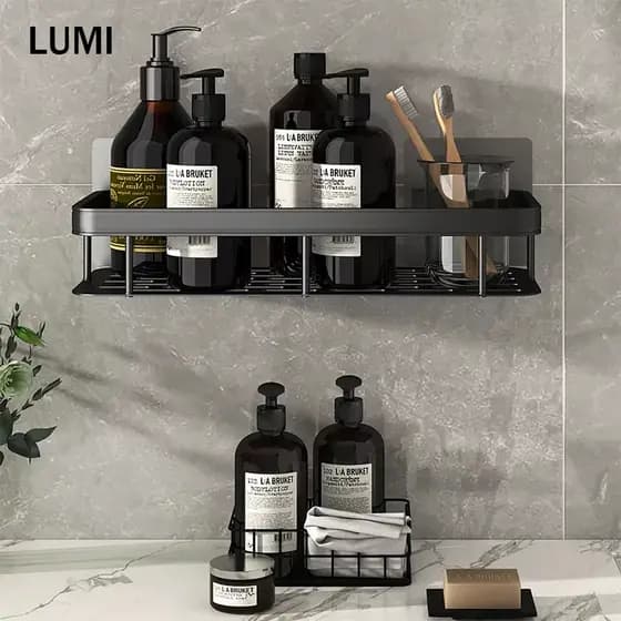 Sem furo Suporte De Shampoo Preto Organizador Alta qualidade Prateleira De Banheiro Sem Furo Premium