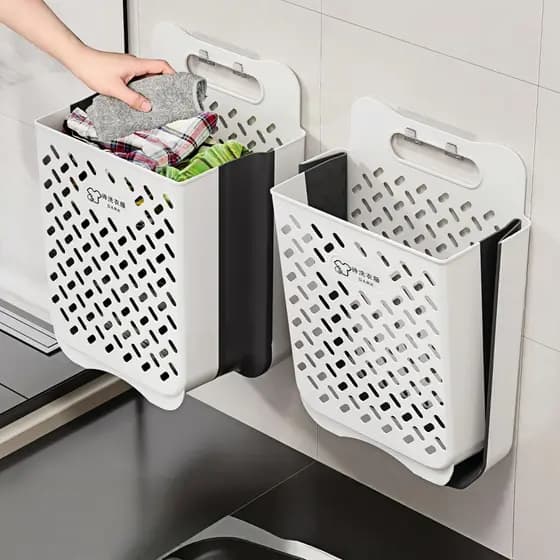 Cesto sanitário dobrável para parede – sem furos, para banheiro e lavabo