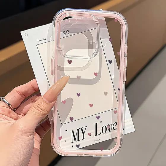 Capa Transparente Para IPhone 17 13 11 12 14 15 16 Air Pro Max Normal Acrílico Colorido Amor Coração Capinha
