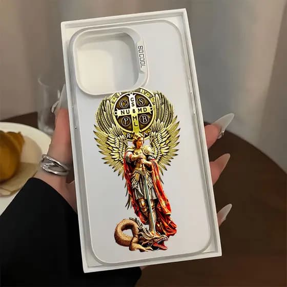 Arcanjo Miguel Capa Para IPhone 13 12 11 17 Normal X XR XS 8 7 15 14 16 PRO MAX PLUS Air Crux Sacra Sit Mihi Lux