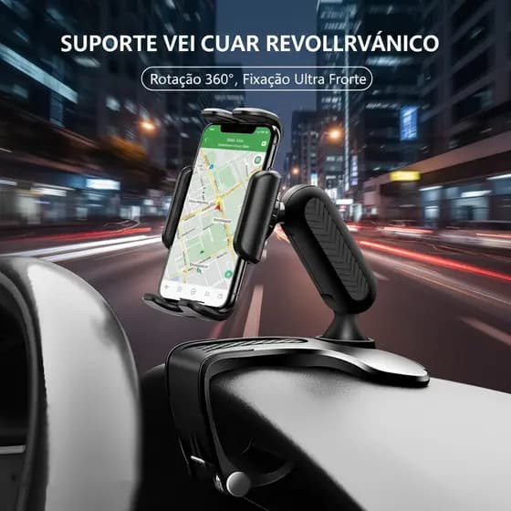 Suporte de Celular Veicular Universal Rotação 360° Ajustável para Painel Carro