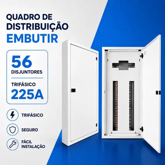 Quadro de Distribuição Embutir 56 Disjuntores Trifásico 225a Completo Andaluz