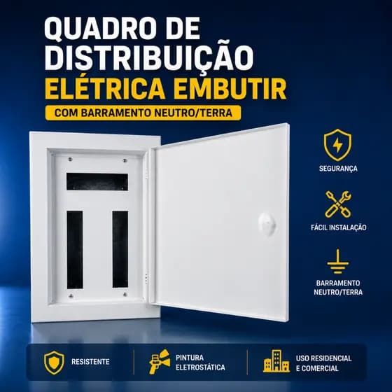 Quadro de Distribuição Bifásico Embutir 44 Circuitos 100A com Barramento Incluso