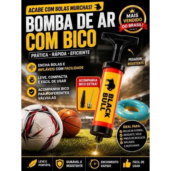 Bomba de Ar Manual Portátil Bola Futebol Bike Inflável Bico Extra