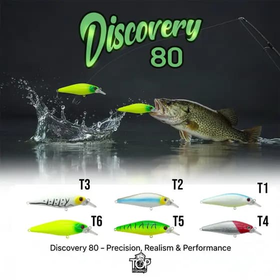 Kit Iscas Artificias Importadas Discovery Meia Água 8 cm + Anzol Top Pike Hook C/Farpa Cartela