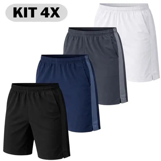 4 Bermudas Masculina Academia Kit Shorts Tactel Elastano com Dry Fit