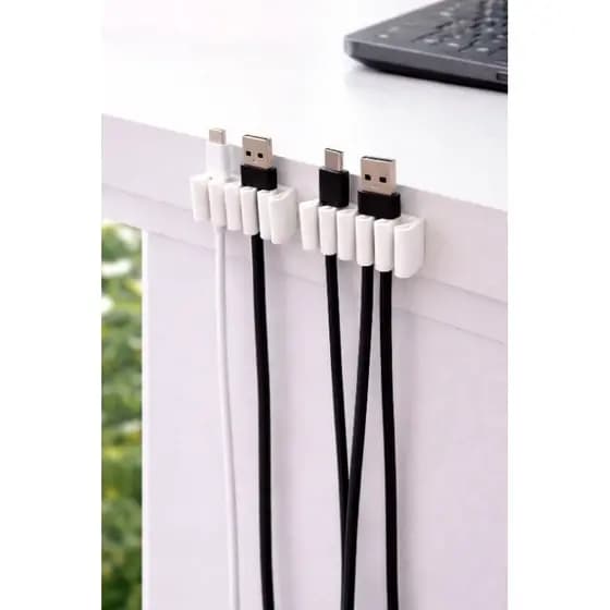 Kit com 4 Organizadores de Cabos Mesa – Suporte Porta Cabos USB, Carregador e Fone – Organizador de Fios