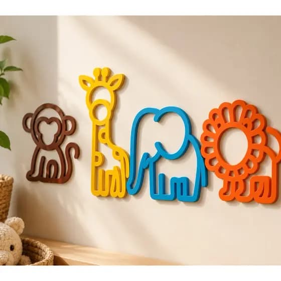 Decoração safari para Quarto Infantil | Decoração de Parede Quarto de Bebê | Kit 4 Peças