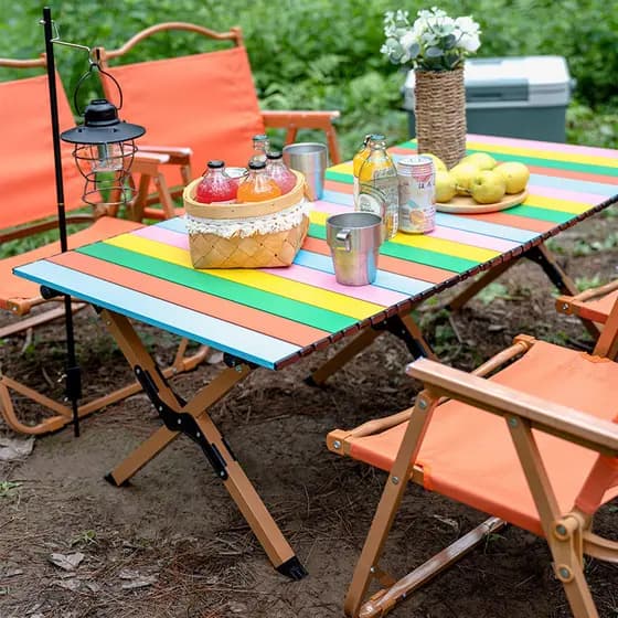 Mesa dobrável para acampamento ao ar livre, cor portátil, liga de alumínio, mesa de acampamento, lazer, jardim, conjunto