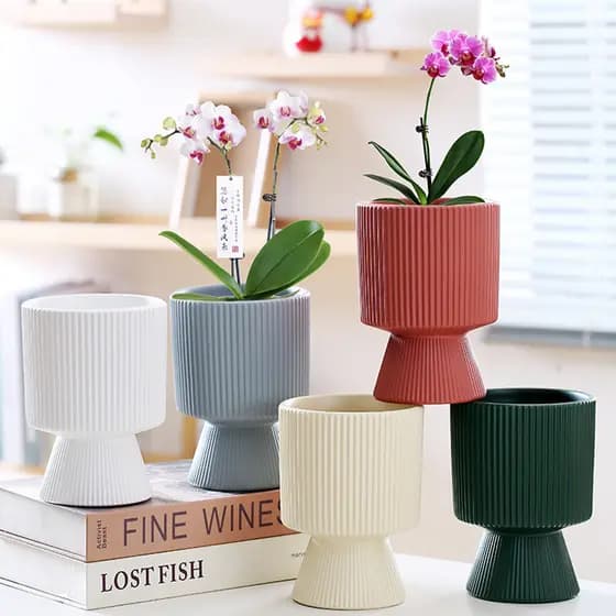 Novo estilo de uma peça Amazon TEMU vaso de cerâmica com bandeja europeu simples planta verde grande vaso Phalaenopsis