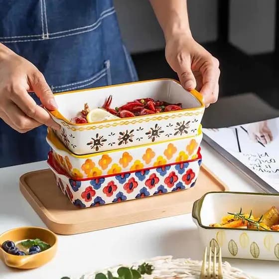 Nordic cerâmica utensílios de mesa assadeira forno doméstico cozimento cozido tigela prato criativo queijo retangular fo