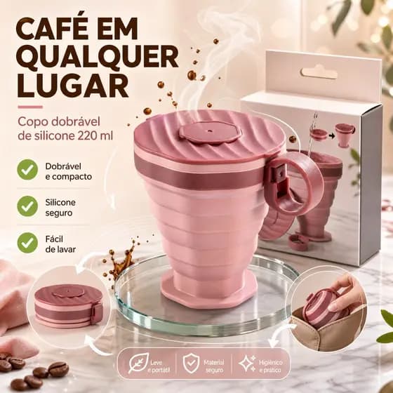 Acompanha caixa de embalagem copo retrátil de silicone 220ml – leve, compacto e reutilizável