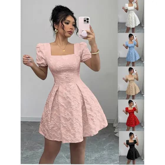 Vestido Feminino Jacquard De Cor Sólida