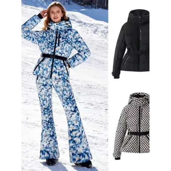 Jaqueta de algodão de esqui comércio exterior feminino outono inverno novo estilo multicolorido série esqui espartilho j