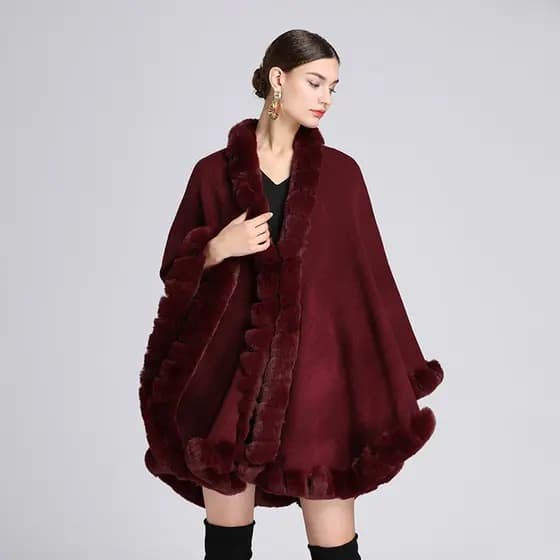 2025 europeu americano outono inverno imitação Rex coelho gola de pele xale manto senhoras Plus Size malha Cardigan imit