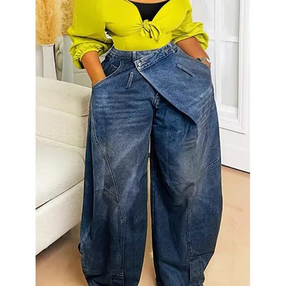 Jeans reverso cintura2026 Cross-Border novo estilo feminino Retro angustiado lavado cintura reversa jeans