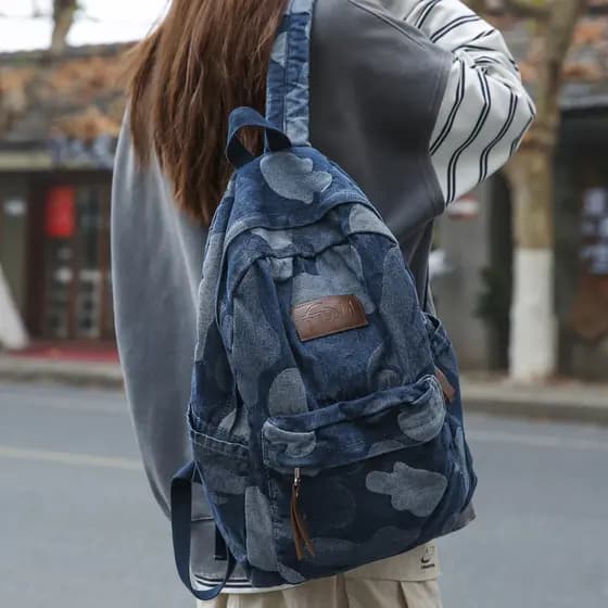 Moda japonesa Denim mochila masculina grande capacidade estudante mochila simples estilo unissex 47cm computador mochila