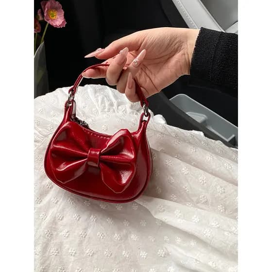 Encore vermelho mini saco feminino 2025 novo estilo bonito arco mini batom saco All-Match Cross-corpo saco