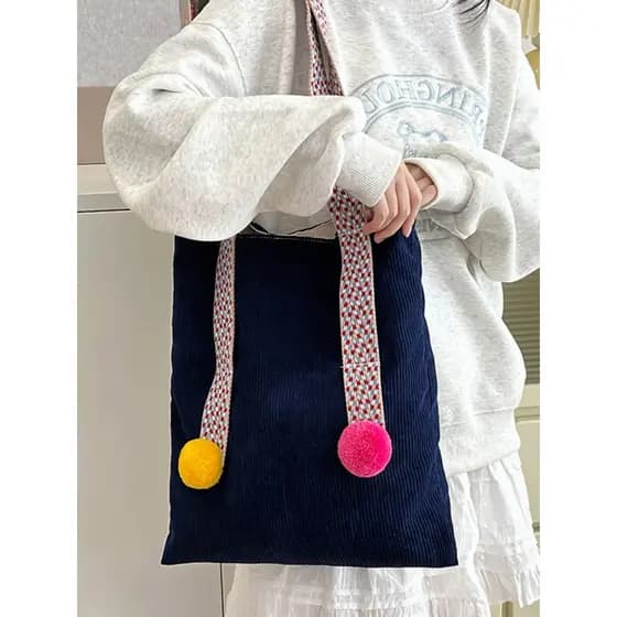 Bolsa de pano de um ombro feita à mão pura com cinta de bola colorida