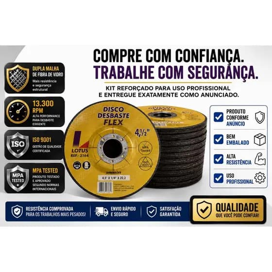 Kit 15 Discos Desbaste 4,5 X 1/4 X 22.2mm Flex Lotus