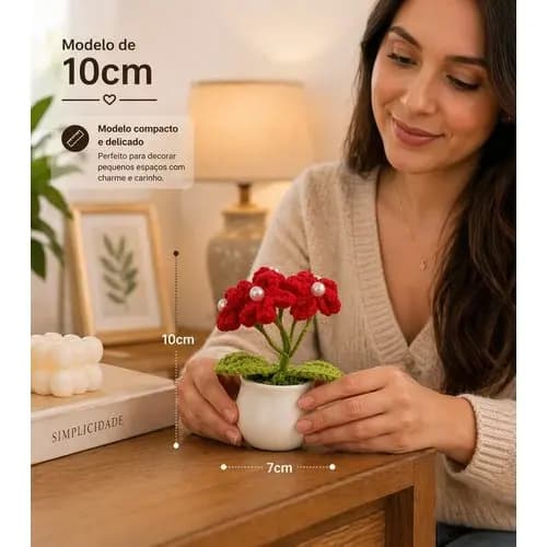 Flor Artesanal Crochê Vaso Plastico Pequeno Decoracao Residencial Cores Sortidas