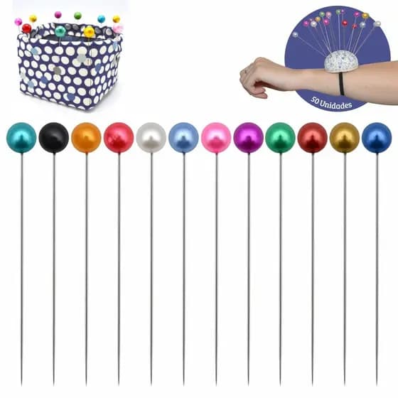 Alfinete Gigante 10cm com Cabeça de Pérola Kit com 50 Peças – Ideal para Costura, Artesanato