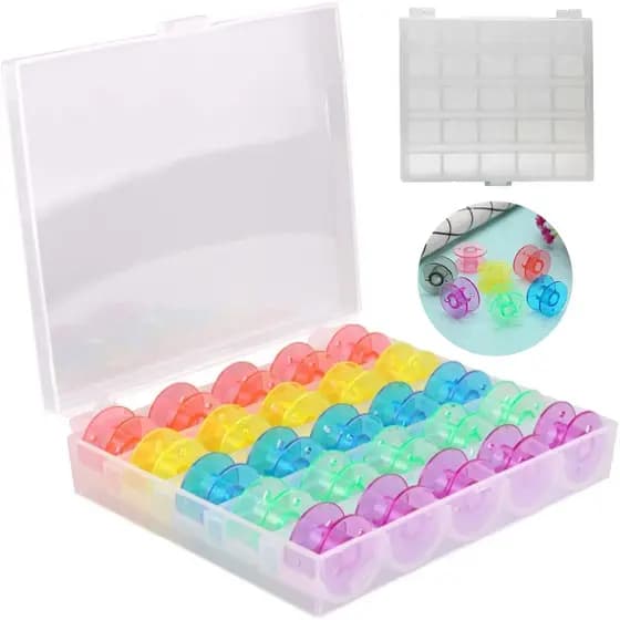 Kit 25 Bobinas de Plástico Para Máquina de Costura + Estojo Organizador | Alta ou Baixa