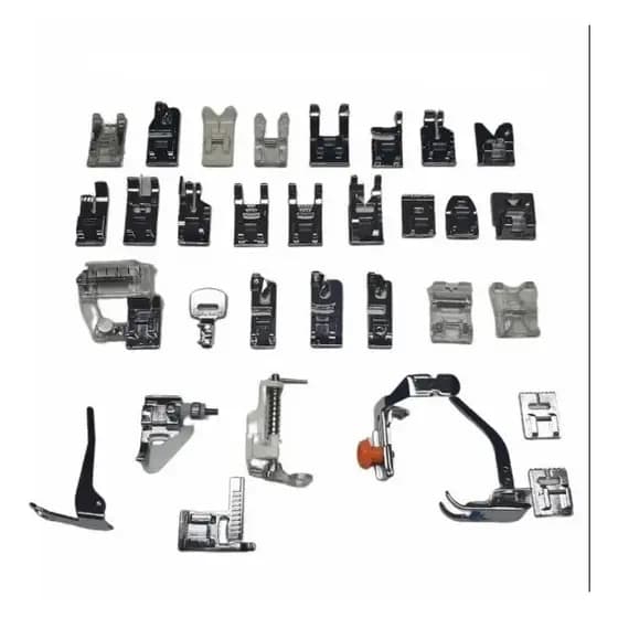 Kit 32 Calcadores + Haste Baixa Para Máquina de Costura Doméstica | Singer Brother Janome Elgin