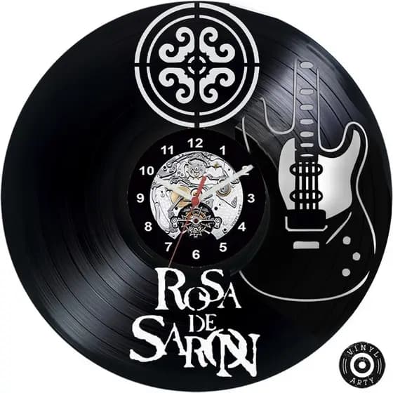 Relógio de parede Banda Rosa de Saron - Feito em disco De Vinil Real - Disco de vinil cortado Relógios de parede 30cm