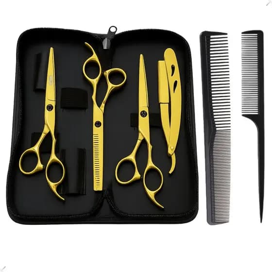 Kit Tesoura 6.0 Fio Laser Fio Navalha Desfiadeira + Navalha