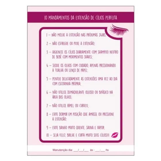 Bloco De Cuidados Extensão De Cílios Com 100 Folhas