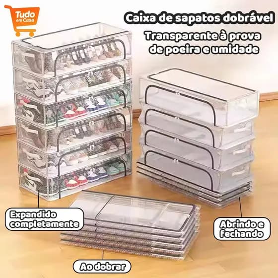 Caixas Organizadoras Para Tênis Sapatos Multiuso Empilhável Tampa Flip Transparente em PVC