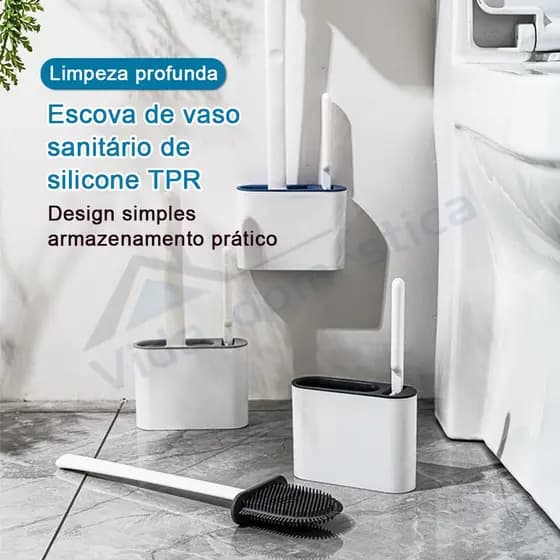 2 em 1 Escova de Silicone para Vaso Sanitário - Base de Banheiro Privada, Alta Eficiênci