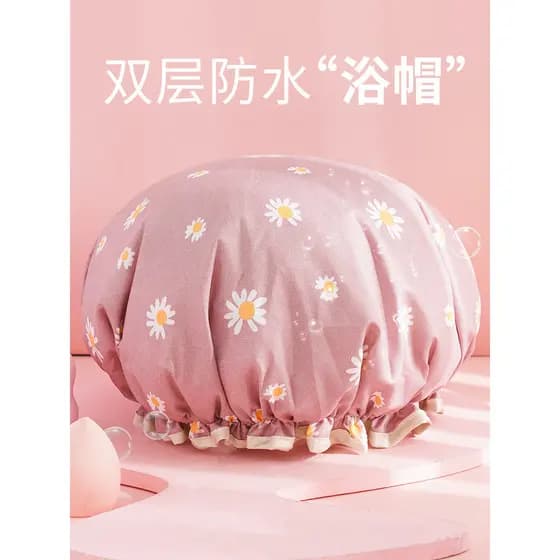Touca de banho feminina, touca de banho dupla espessada à prova d'água para banho, touca de cabelo para cozinha, chapéu