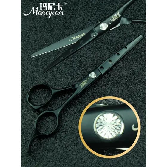 Tesoura de cabeleireiro preta 18cm pequena tesoura de corte de cabelo único buraco redondo tesoura de cabeleireiro profi