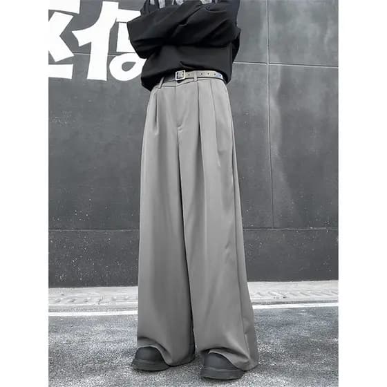 Calças drapeadas masculinas primavera outono em linha reta solta High-End calças de perna larga 2026 novo estilo japonês