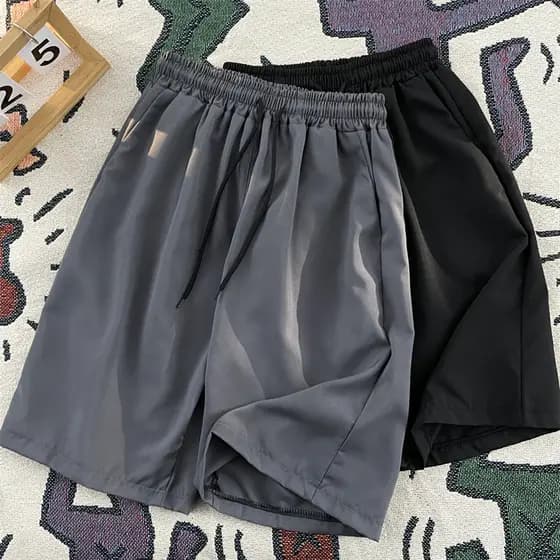 Verão Shorts de seda gelo masculino japonês cor sólida simples Street Wear All-Match solto tamanho grande estilo fino es