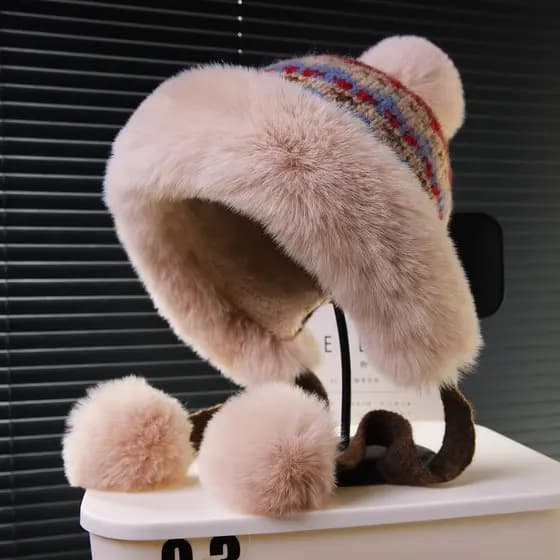 Chapéu de lã grande circunferência da cabeça chapéu de malha feminino inverno peludo chapéu de pelúcia nordeste Hal Hama