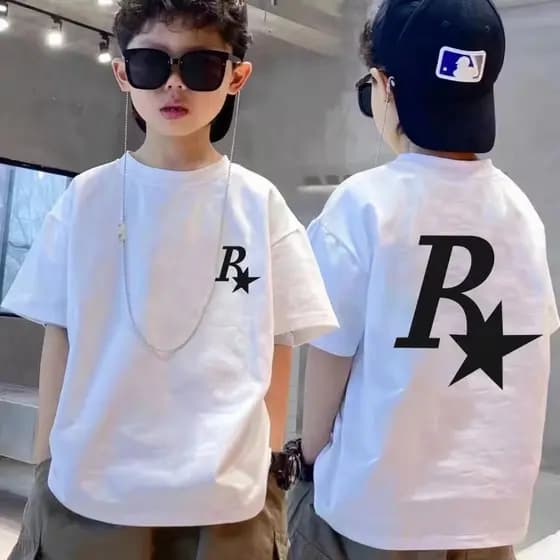 Meninos camiseta de manga curta verão na moda 2025 novo estilo roupas de verão médio grande crianças estilo ocidental ca