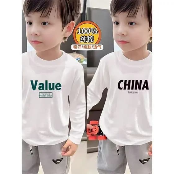 100% algodão camiseta infantil de manga comprida primavera outono estilo fino meninos meninas camisa de fundo versão cor