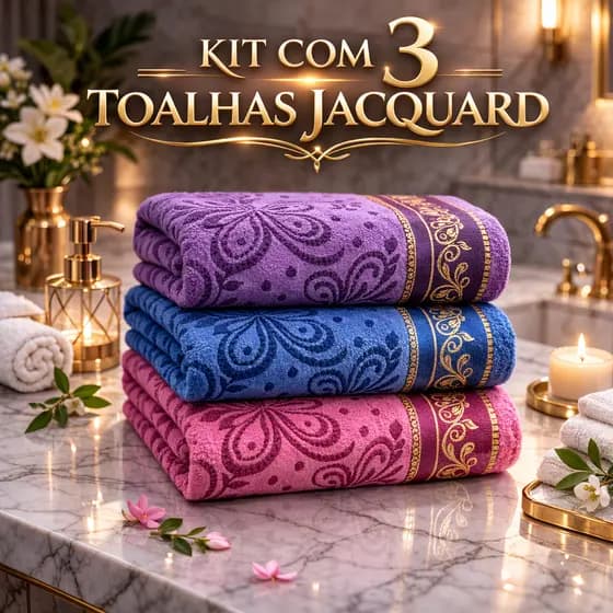 Kit 3 Toalhas de Banho Jacquard Grande 68x138cm Macia Absorvente Alta Qualidade Cores Sortidas