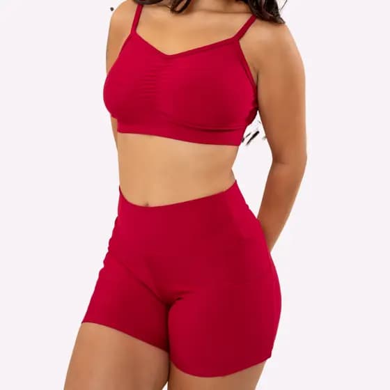 Short e Top Corrida Conjunto Fitness Academia Poliamida Zero Transparencia Feminina Cintura Alta