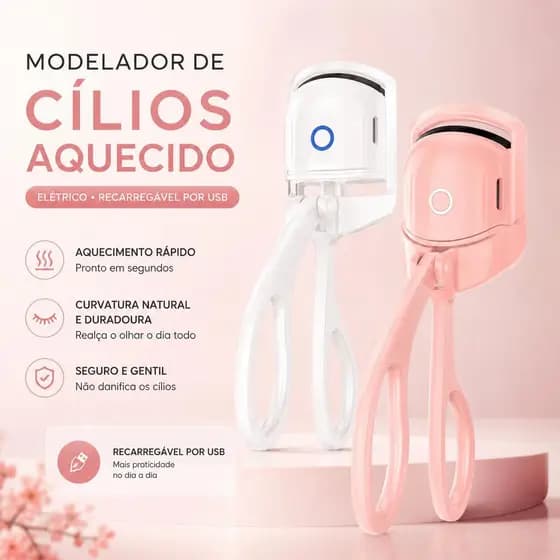 Modelador de Cílios Aquecido Elétrico Recarregável USB, Curvador Térmico Portátil para Cílios Naturais, Postiços e Maqui